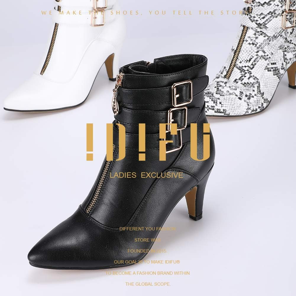 Women'S Buckle Strap Ankle Booties 3 Inch Pointed Toe Zipper Heels Dress Jeans Boots