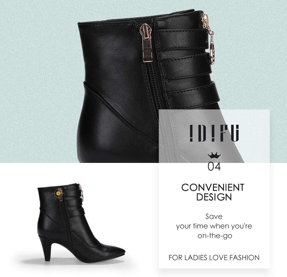 Women'S Buckle Strap Ankle Booties 3 Inch Pointed Toe Zipper Heels Dress Jeans Boots