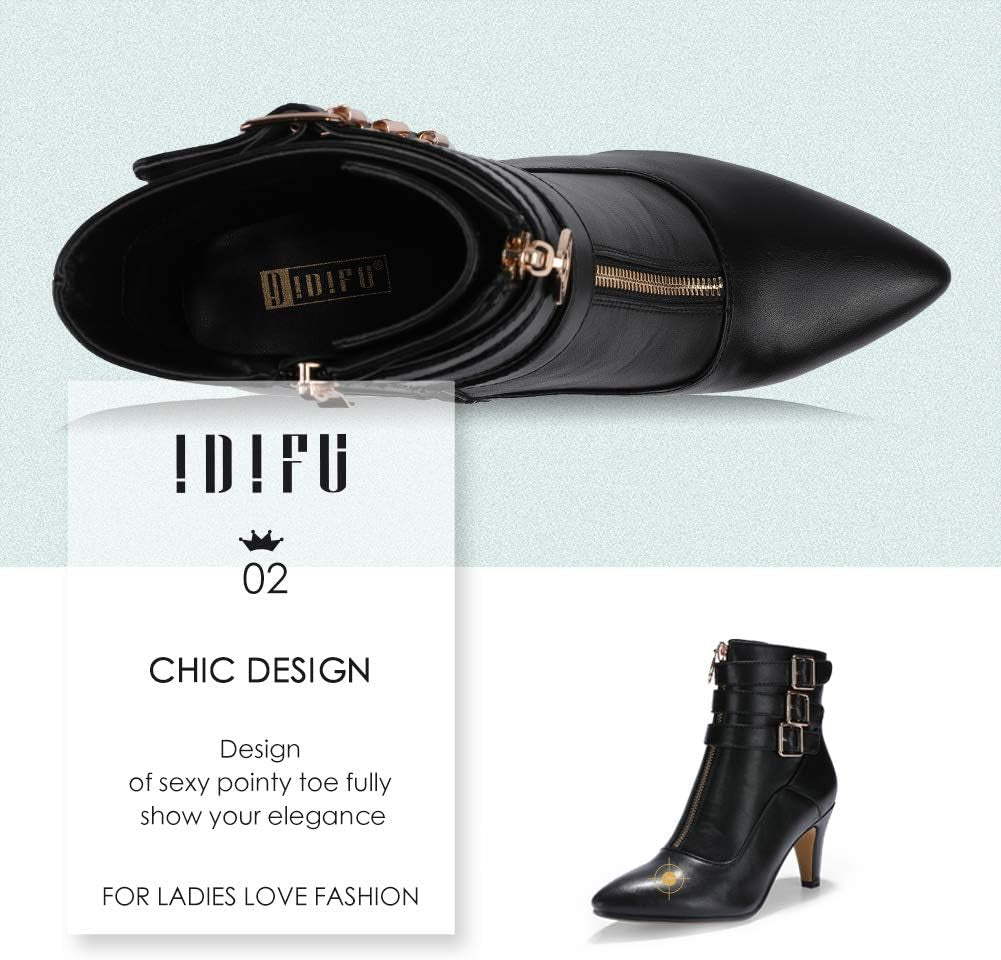 Women'S Buckle Strap Ankle Booties 3 Inch Pointed Toe Zipper Heels Dress Jeans Boots