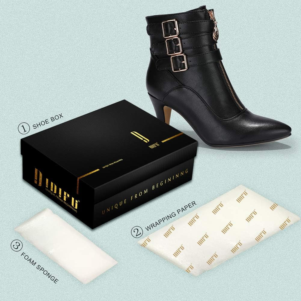 Women'S Buckle Strap Ankle Booties 3 Inch Pointed Toe Zipper Heels Dress Jeans Boots