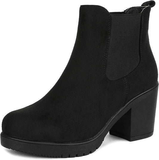 Women'S High Chunky Heel Chelsea Ankle Boots Slip on Elastic Fall Heeled Booties Shoes
