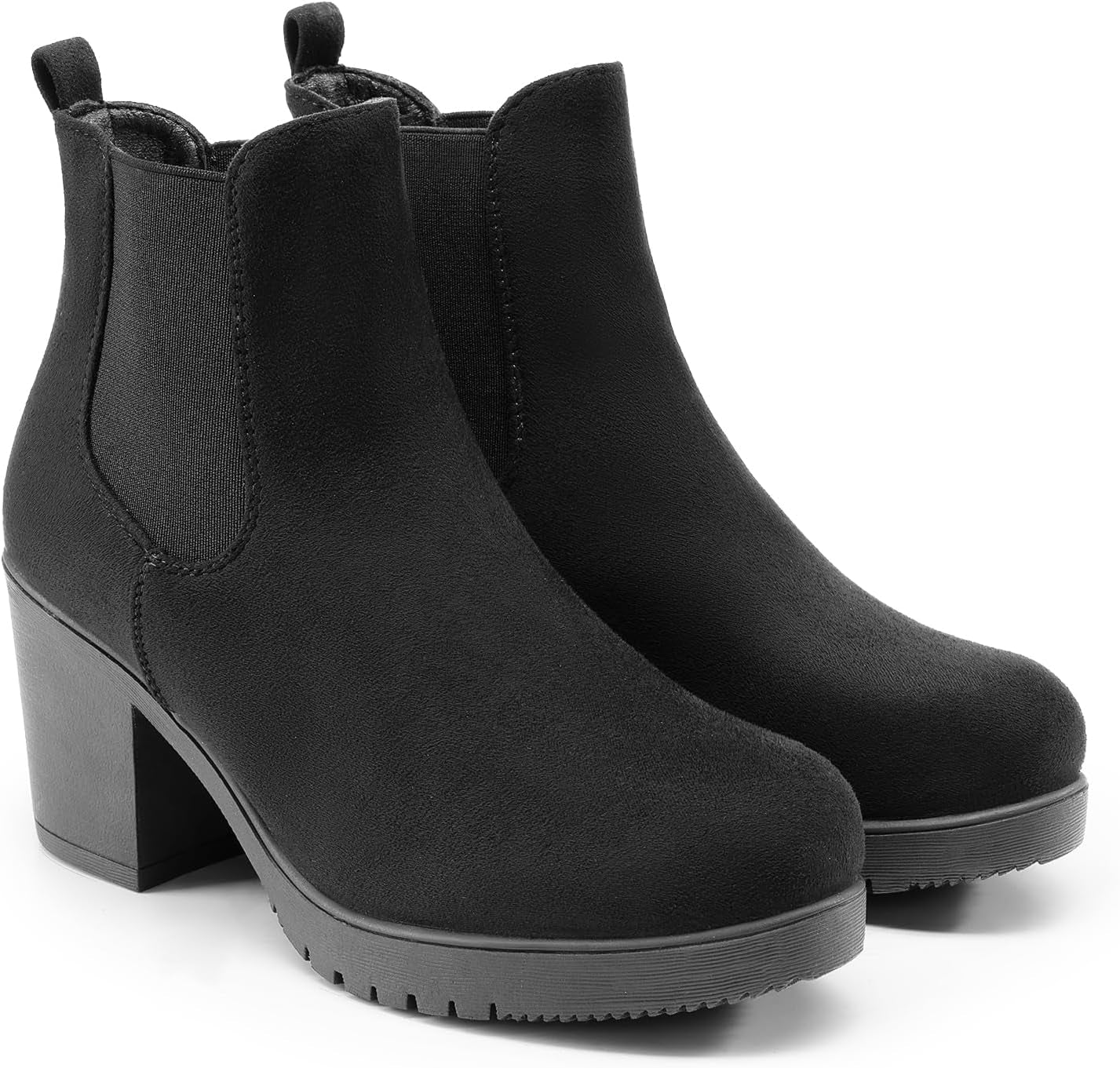 Women'S High Chunky Heel Chelsea Ankle Boots Slip on Elastic Fall Heeled Booties Shoes